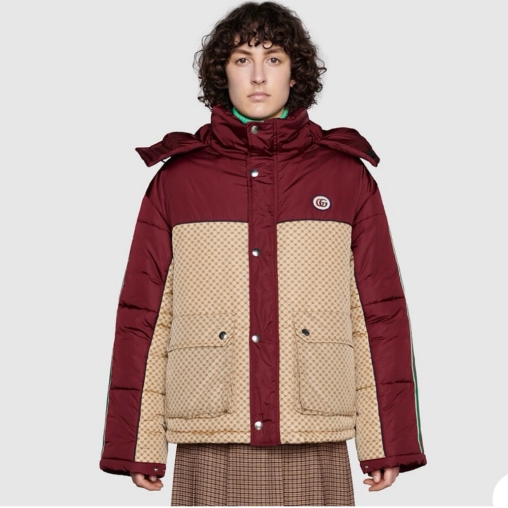 Gucci Maroon and Beige Puffer Jacket